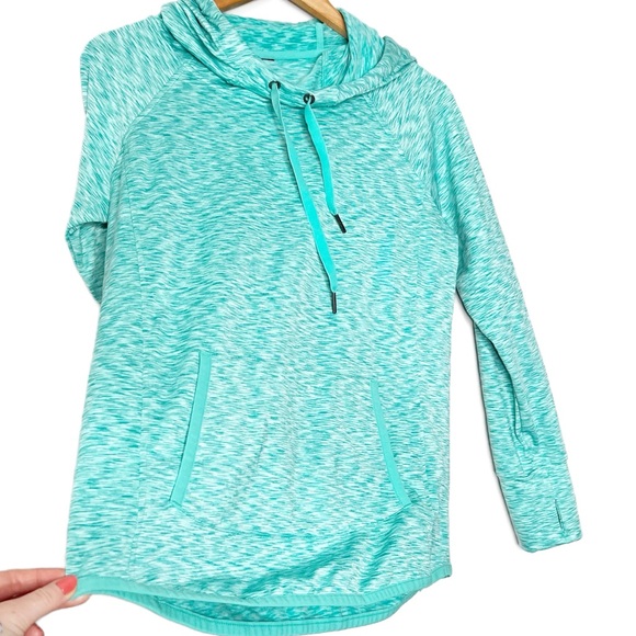 90 Degree Activewear Turquoise Marled Hoodie Thumbhole Pockets Drawstring - Picture 5 of 16